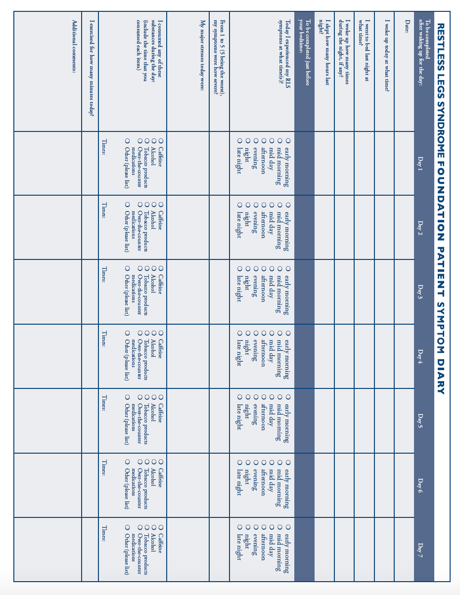 RLS Patient Symptom Diary