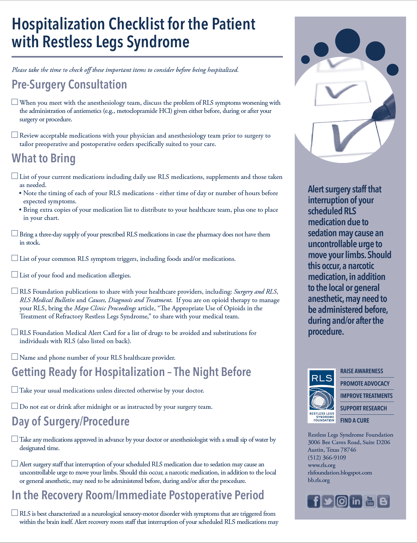 Hospitalization Checklist